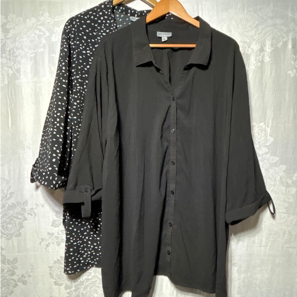 Catherines Button Up 5X Black Lot of 2 3/4 Sleeve Classic Business Casual